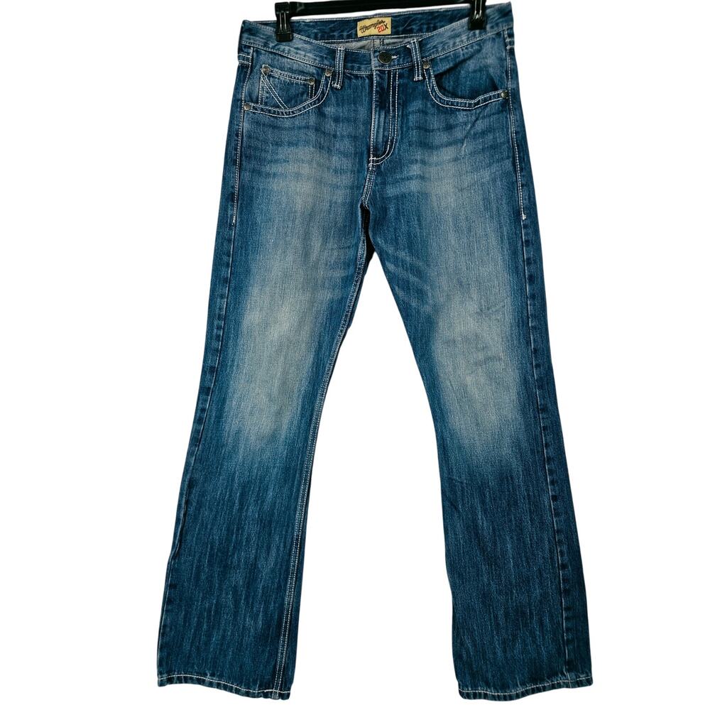 Wrangler 20X Mid Dark Wash Blue Jean Distressed Western Cowboy Mens 34 x 34 4245
